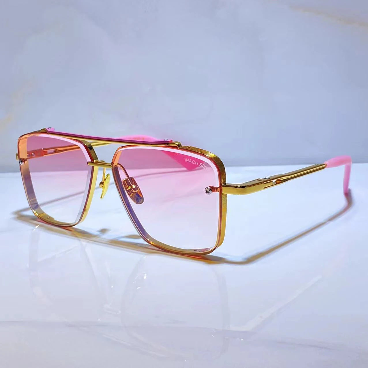 Stylish Pink Square Sunglasses Eryx Sunglasses in Silvery with Rose Pink | Sunwear | TIJN main image 2