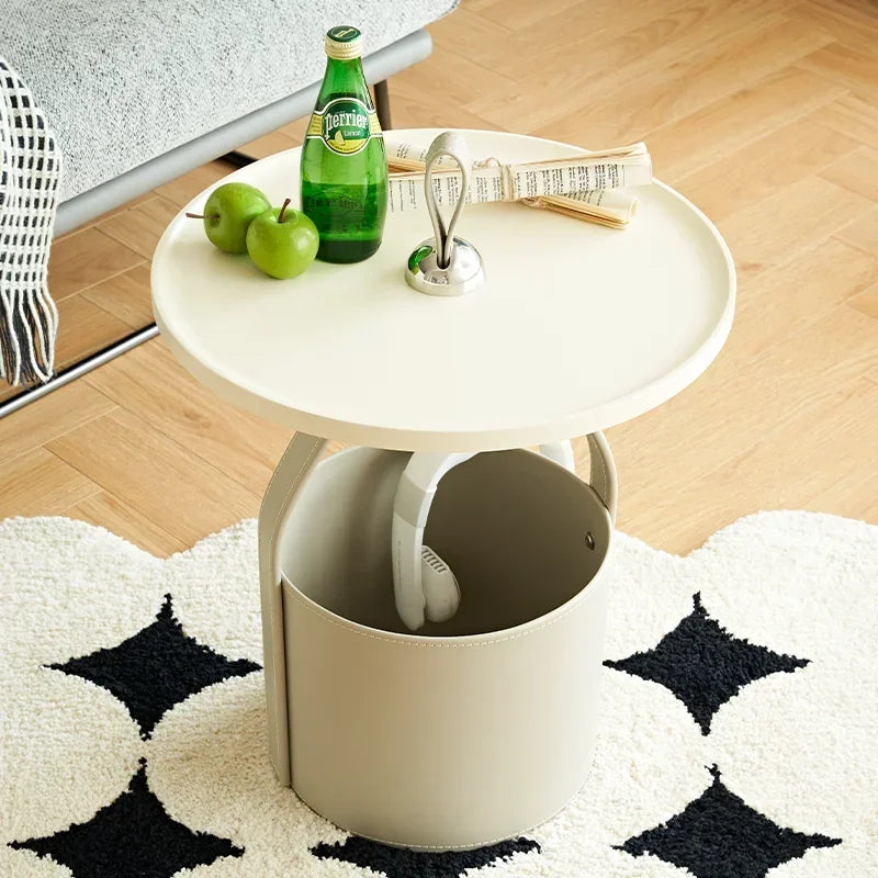 Modern Round End Table With Storage Bucket on Luulla