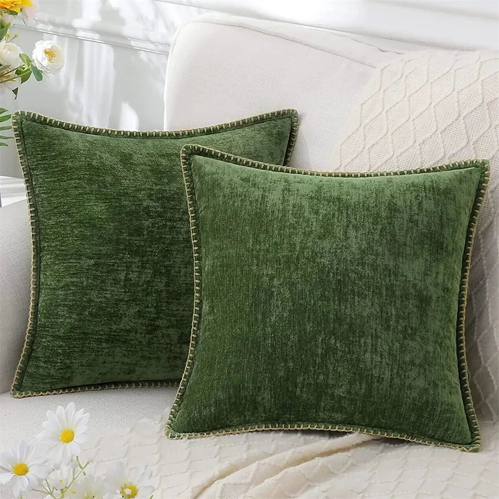 Velvet Green Throw Pillow Covers With Trim on Luulla