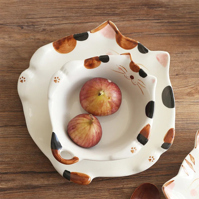 Playful Cat Shaped Ceramic Dinner Plate Set on Luulla