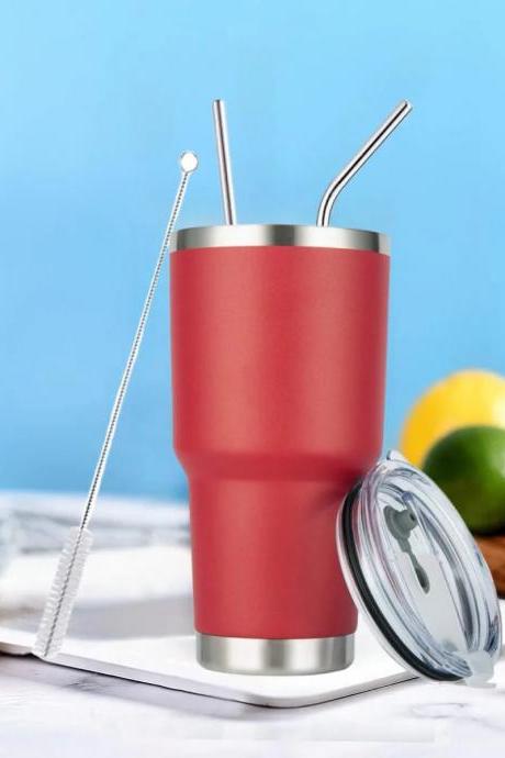 Insulated Stainless Steel Tumbler With Metal Straws