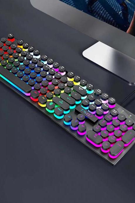 Retro Mechanical Keyboard With Colorful Backlit Round Keys