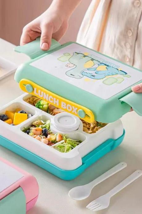 Kids Cartoon Bento Lunch Box With Utensils Set