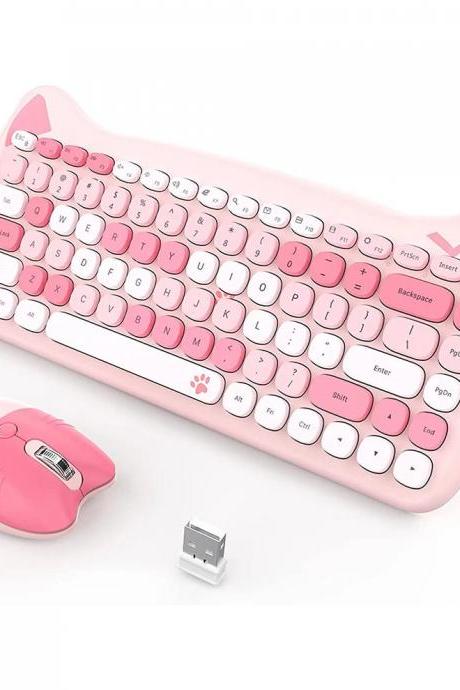 Cute Pink Cat Ear Wireless Keyboard And Mouse Set
