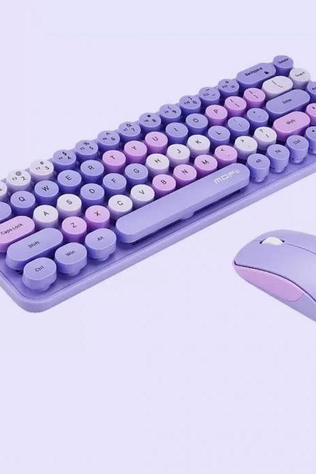Wireless Mechanical Keyboard And Mouse Combo In Pastel