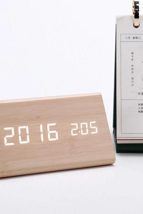 Modern Wooden Led Digital Desk Clock Thermometer Calendar
