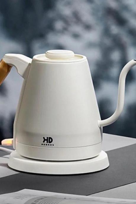Modern Electric Gooseneck Kettle With Wood Handle White