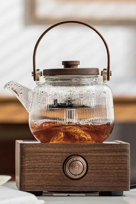 Elegant Glass Teapot With Infuser And Wooden Stand
