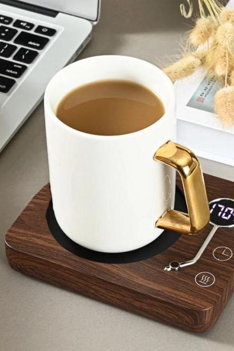 Electric Wooden Mug Warmer With Digital Temperature Display
