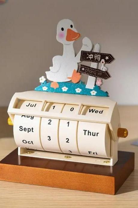 Cute Duck Perpetual Wooden Desk Calendar Decoration