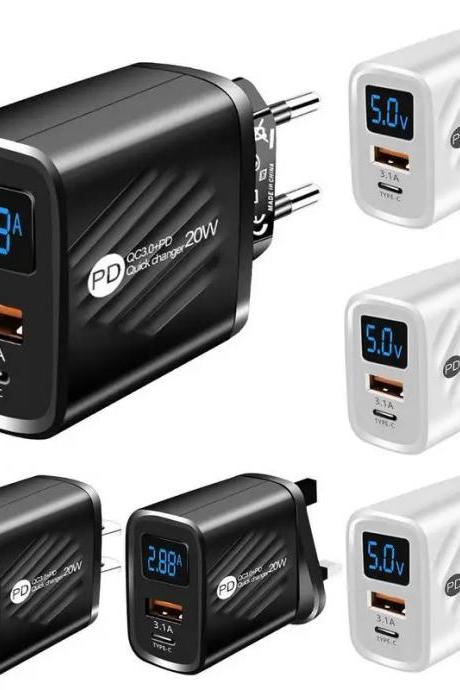20w Pd Qc30 Fast Usb-c Charger Adapter With Display