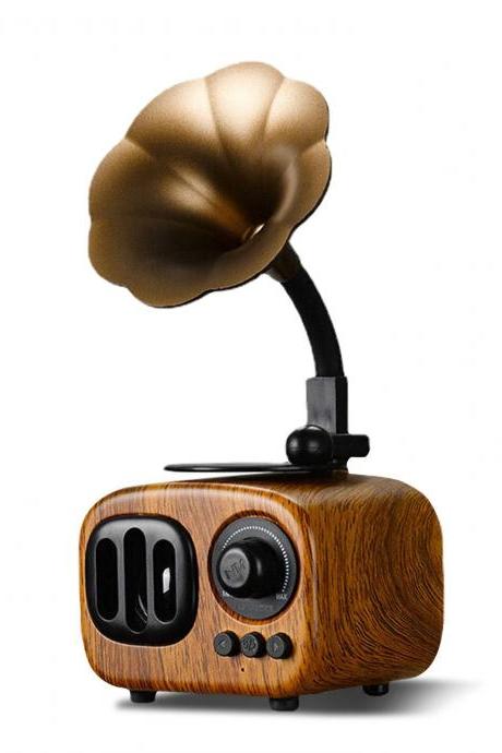Vintage Wooden Bluetooth Speaker With Flower Horn
