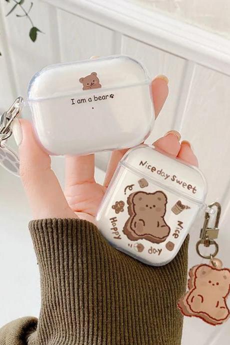 Cute Bear Themed Protective Silicone Airpods Case With Keychain