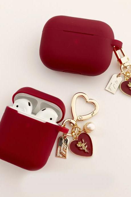 Red Airpods Case With Pearl Charm Accessories