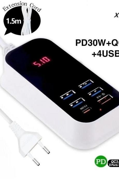 6-port Usb Charging Station With 30w Pd Fast Charger