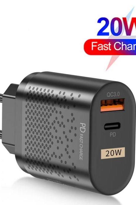 20w Dual Port Pd Qc30 Fast Wall Charger Adapter