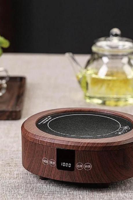 Elegant Wooden Electric Tea Kettle Warmer With Digital Display