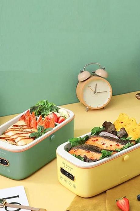 Portable Smart Heated Lunch Box With Timer, Dual Compartments
