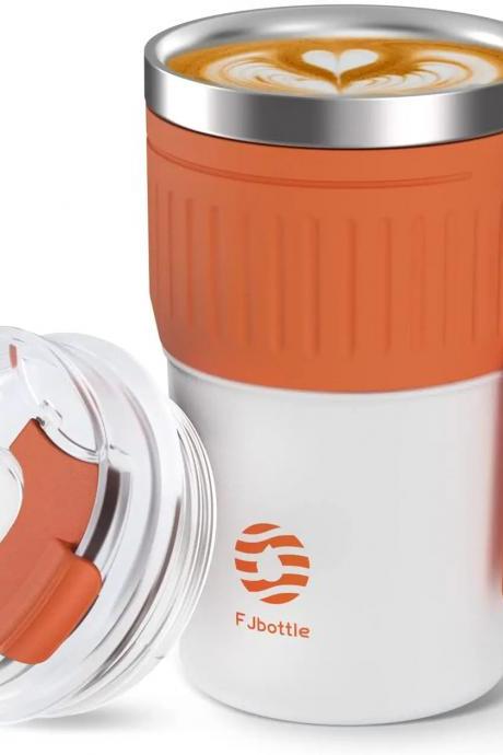 Fjbottle Insulated Travel Mug With Spill-proof Lid, Orange