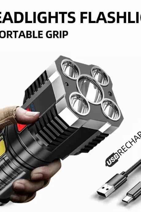 High-power 5-led Usb Rechargeable Flashlight With Grip