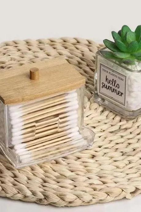 Acrylic Cotton Swab Holder With Bamboo Lid Decorative