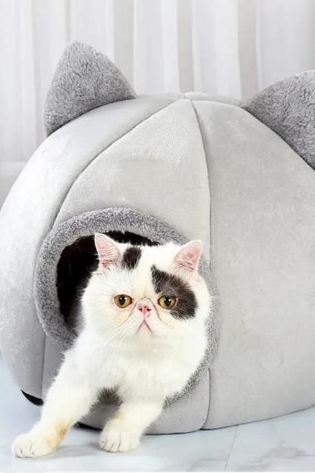 Cozy Cat Ear Shaped Plush Pet Bed House