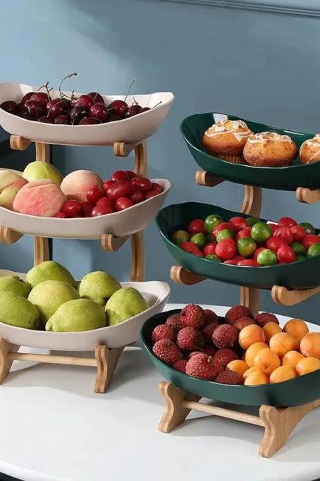 Modern Multi-tier Wooden Fruit Display Stand Bowls