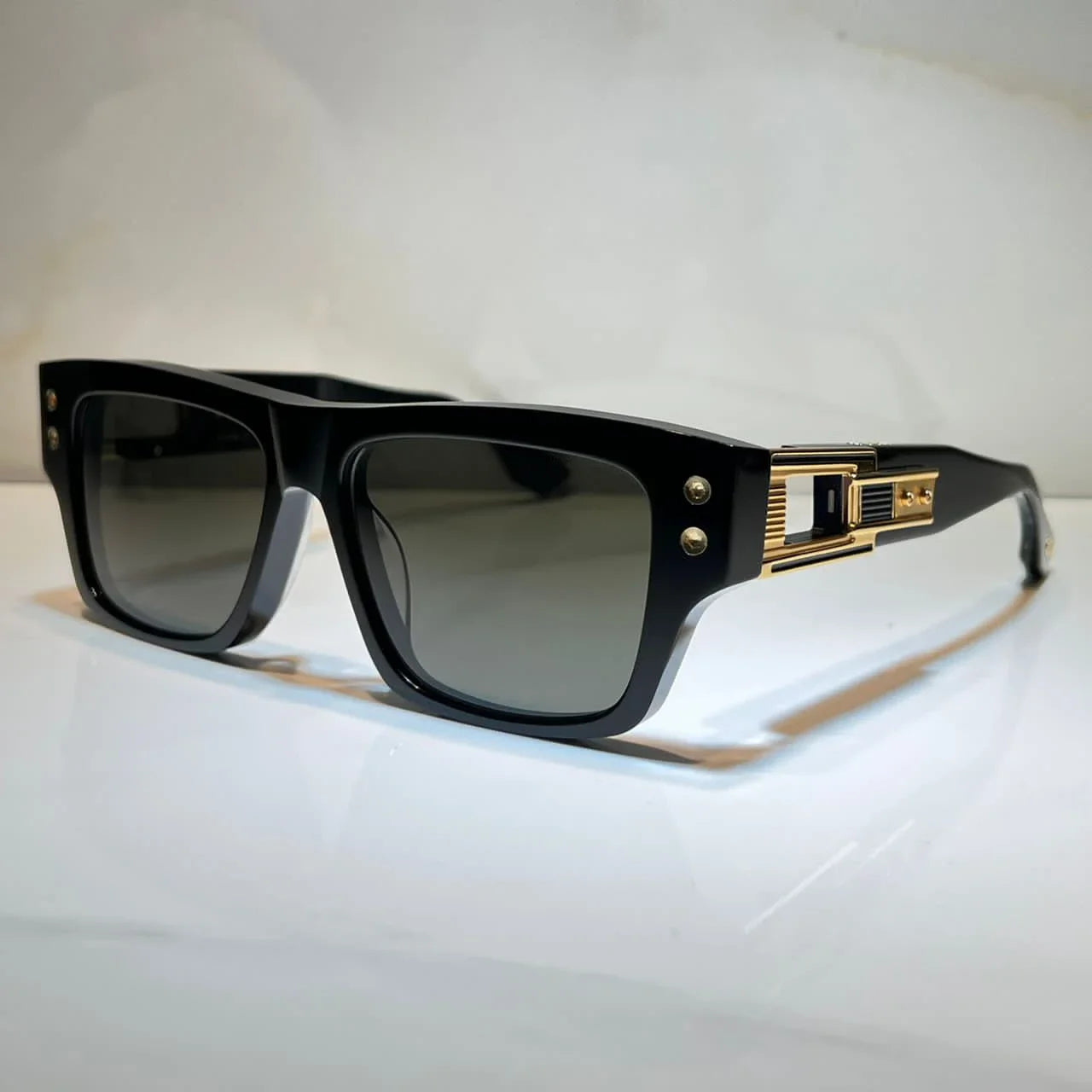 Stylish Black Rectangular Sunglasses With Gold Accents on Luulla