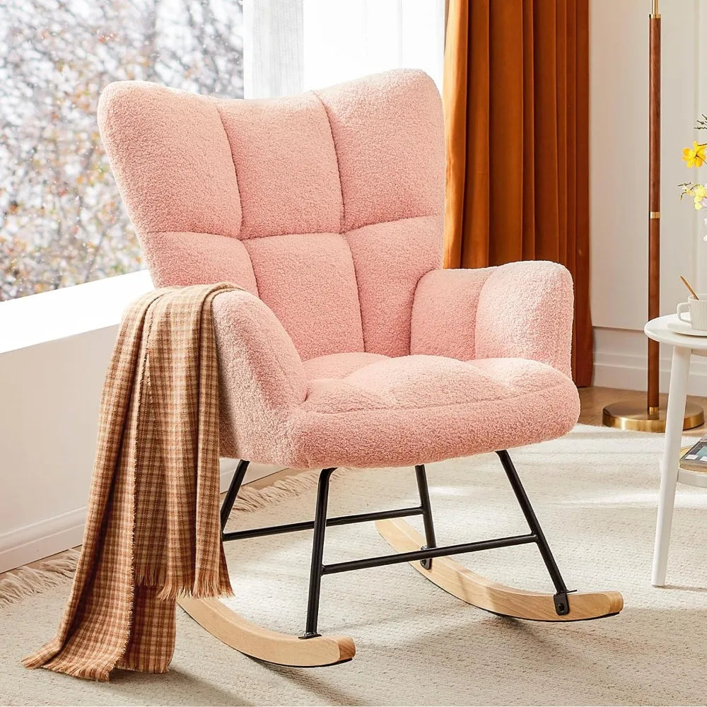 Cozy Pink Upholstered Modern Rocking Accent Chair on Luulla
