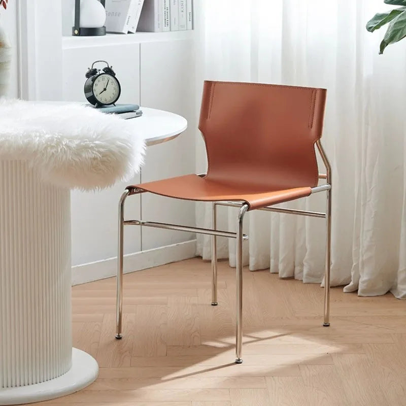 Picture of Modern Minimalist Steel Frame Leather Dining Chair on Luulla