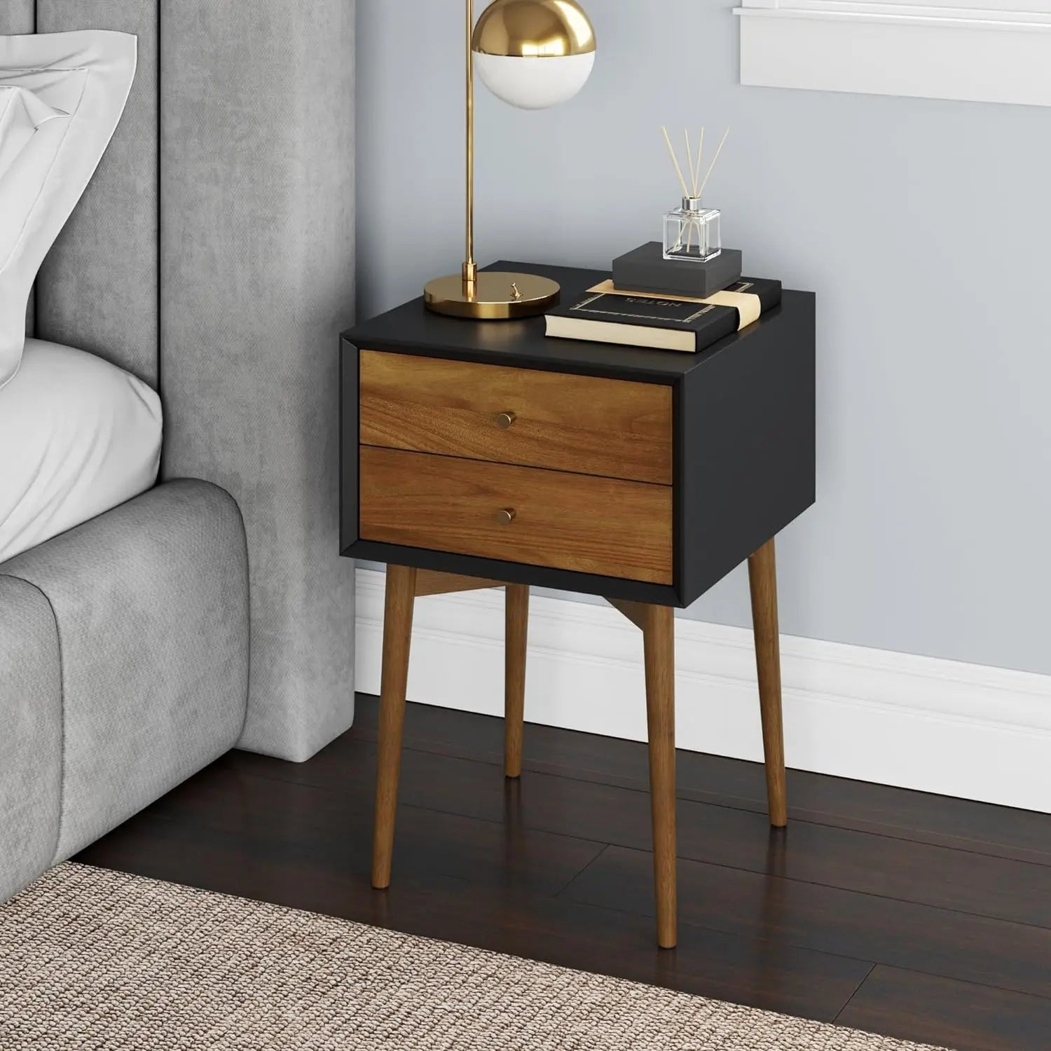 Modern Two-drawer Wooden Bedside Table Nightstand E on Luulla