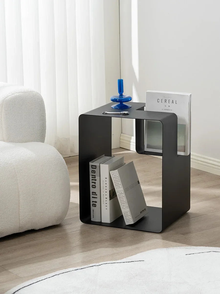 Modern Black Cube Side Table With Shelf on Luulla