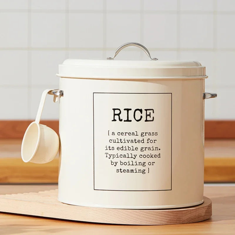 Vintage Metal Rice Storage Container With Scoop on Luulla
