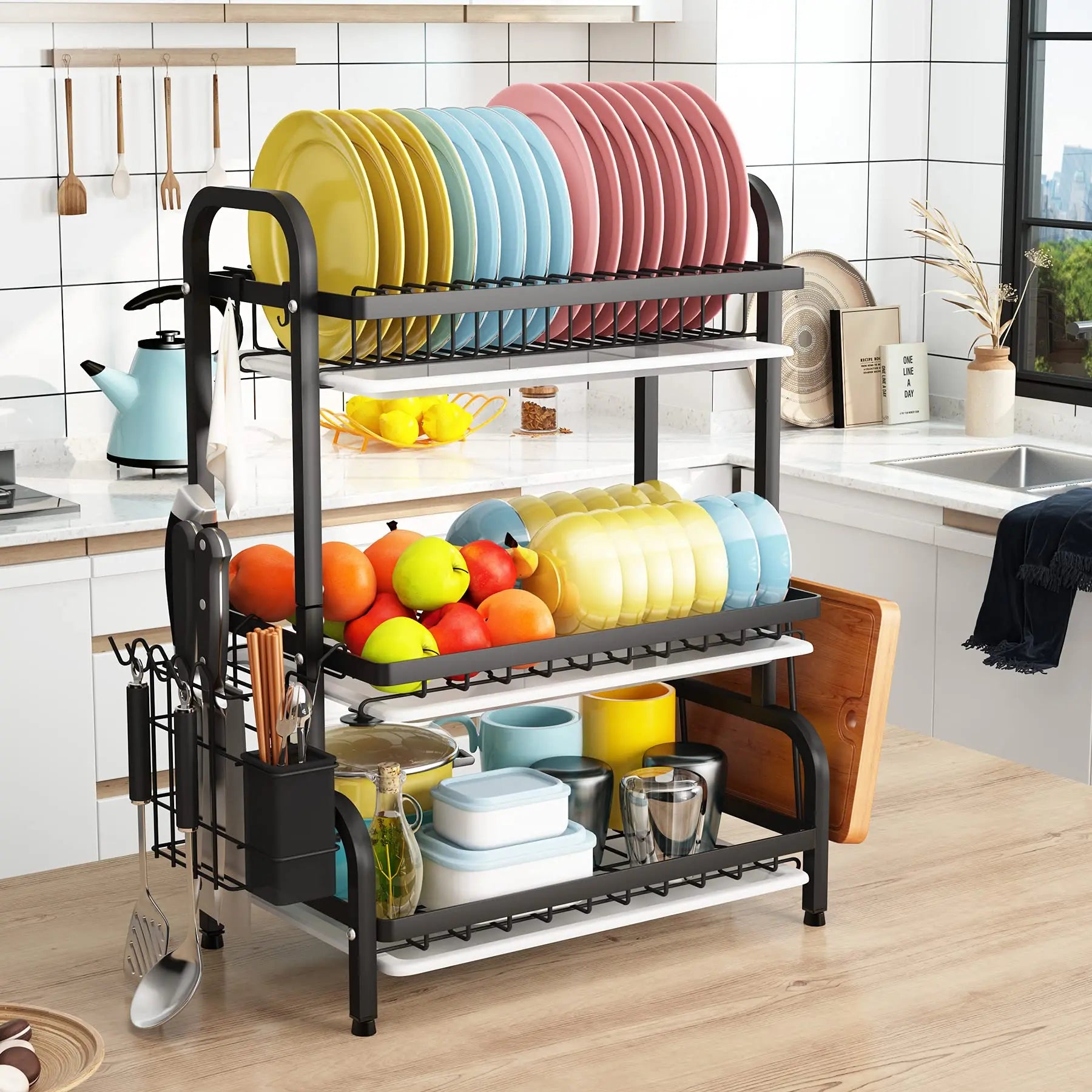 Three-tier Black Kitchen Organizer Rack With Storage on Luulla