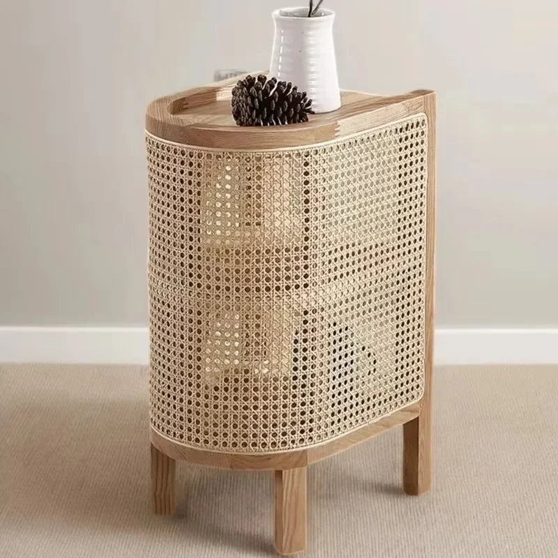 Curved Rattan Side Table With Pinewood on Luulla