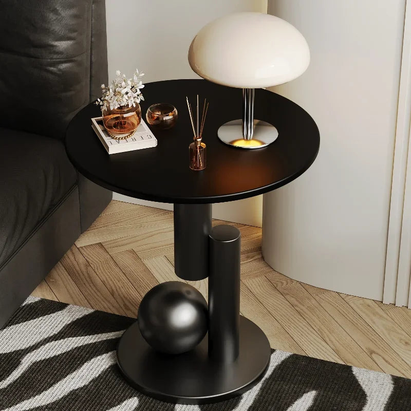 Modern Black Round Side Table With Sculptural Design on Luulla