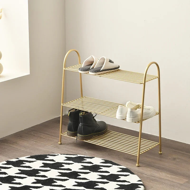 Gold Three-tier Metal Shoe Rack Organizer on Luulla