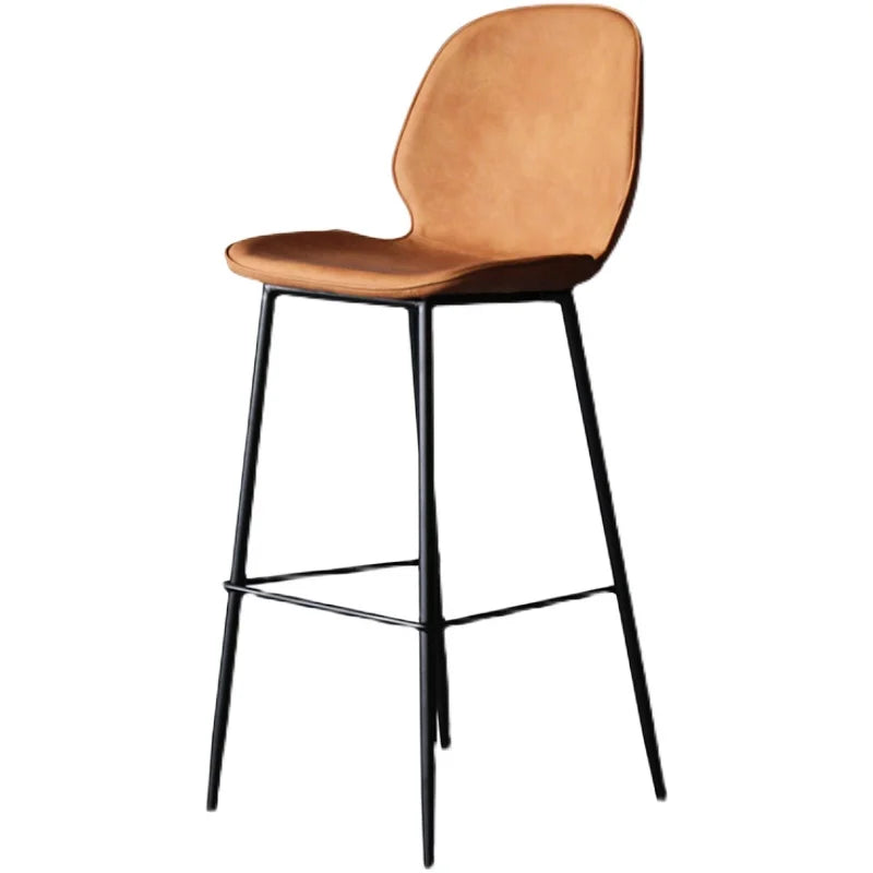 Modern Tan Leather Bar Stool With Backrest on Luulla